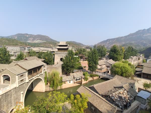 A wide angle shot of Gubei Water Town - an ancient canal town in Beijing.